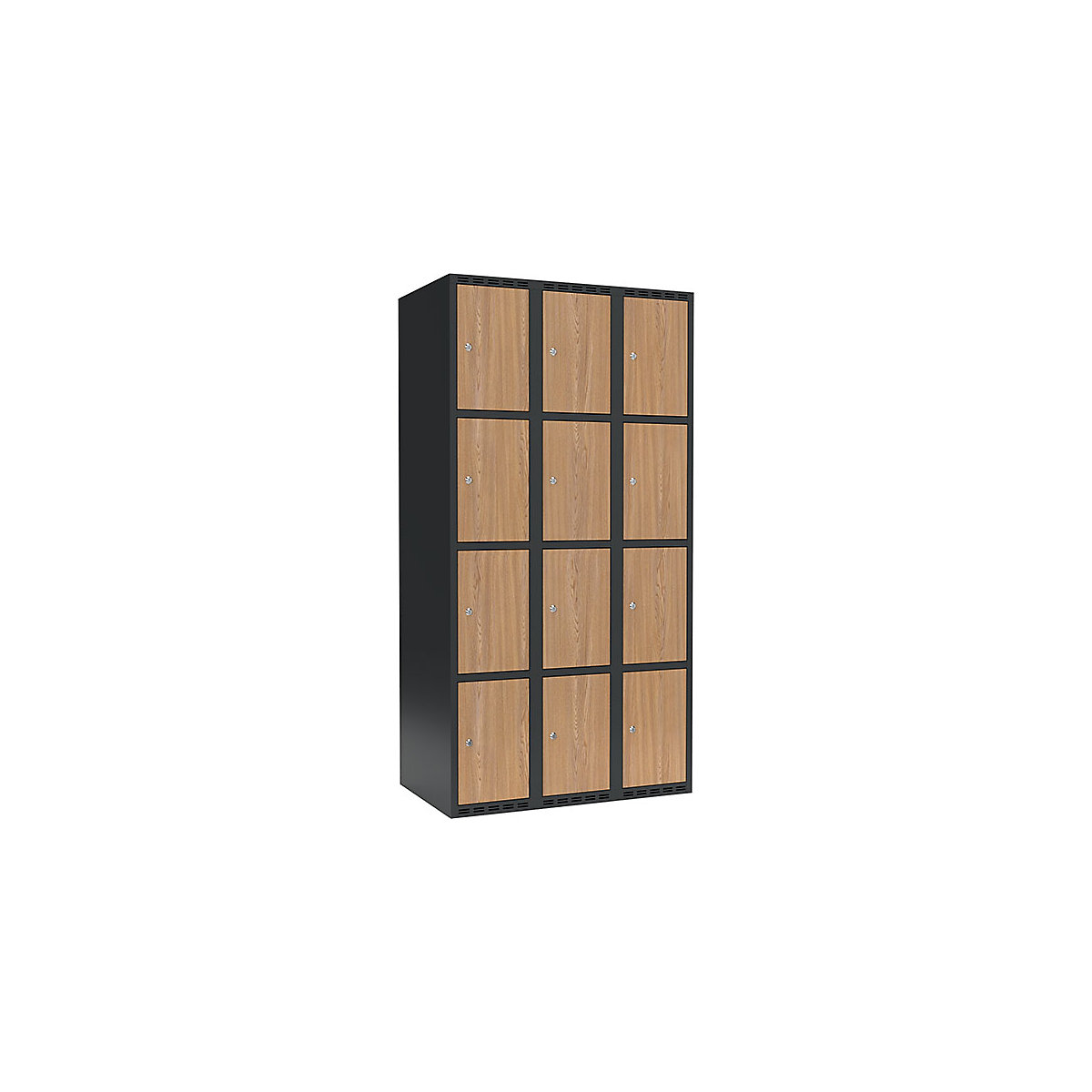 Armário de cacifos com 4 compartimentos Fydor, 3 compartimentos, cinzento/carvalho, L 900 mm, 3 compartimentos, forma de teto plano, fechadura de cilindro-0