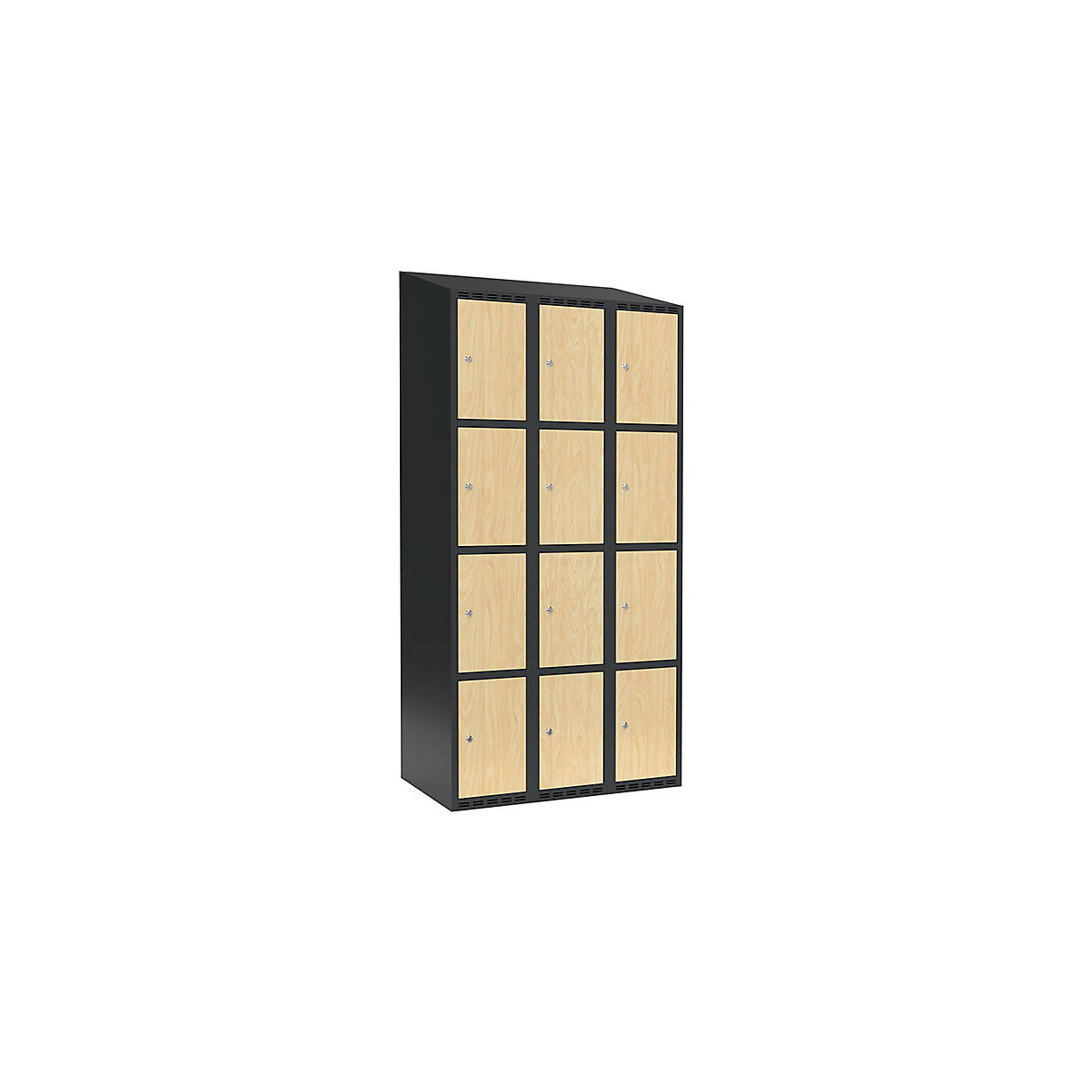 Armário de cacifos com 4 compartimentos Fydor, 3 compartimentos, cinzento/bétula, L 900 mm, 3 compartimentos, forma de teto inclinado, fechadura de cilindro-0