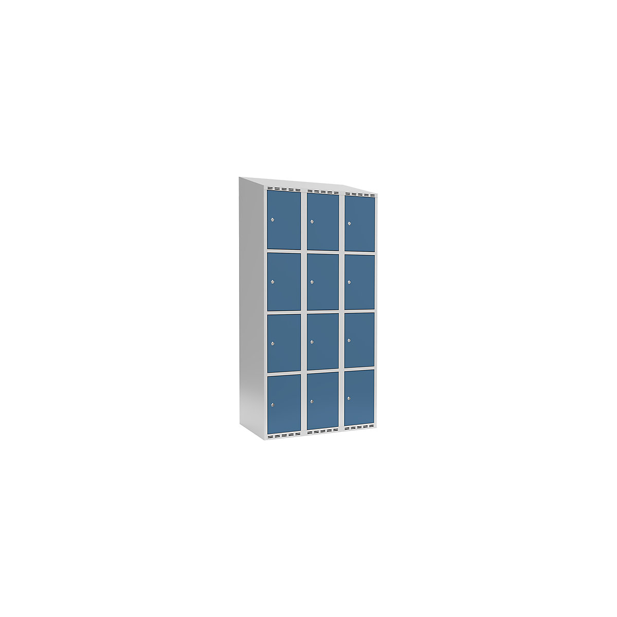Armário de cacifos com 4 compartimentos Fydor, 3 compartimentos, cinzento claro/azul brilhante, L 900 mm, 3 compartimentos, forma de teto inclinado, fechadura de cilindro-0