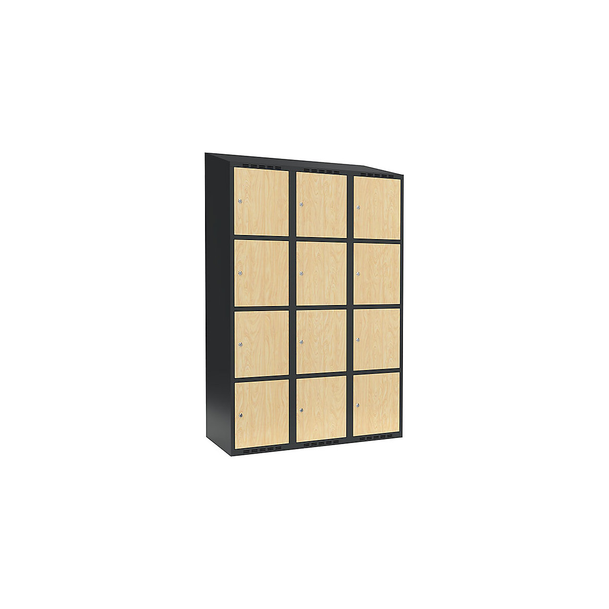 Armário de cacifos com 4 compartimentos Fydor, 3 compartimentos, cinzento/bétula, L 1200 mm, 3 compartimentos, forma de teto inclinado, fechadura de cilindro-0