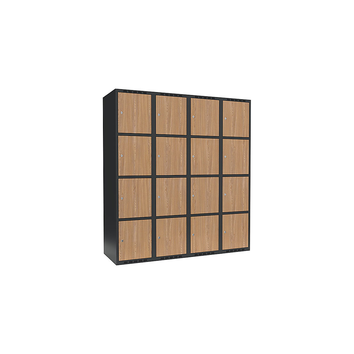 Armário de cacifos com 4 compartimentos Fydor, 4 compartimentos, cinzento/carvalho, L 1200 mm, 4 compartimentos, forma de teto plano, fechadura de cilindro-0