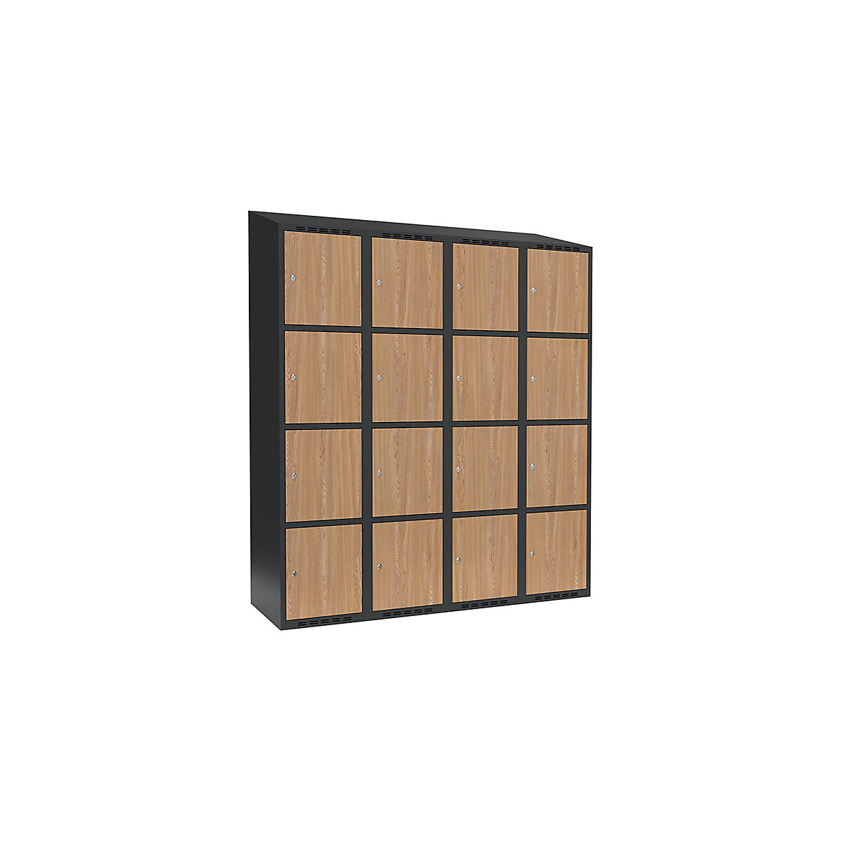 Armário de cacifos com 4 compartimentos Fydor, 4 compartimentos, cinzento/carvalho, L 1200 mm, 4 compartimentos, forma de teto inclinado, fechadura de cilindro-0