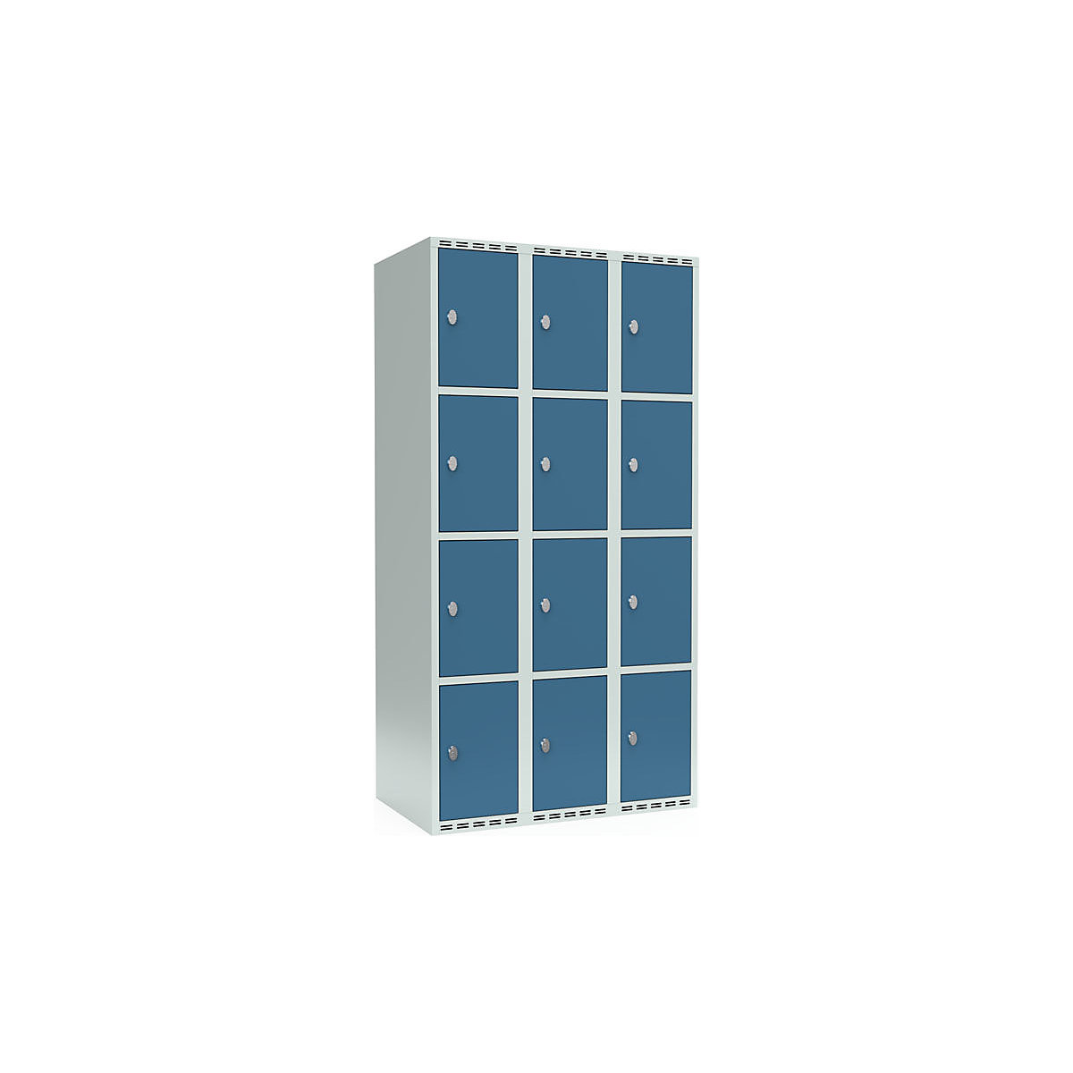Armário de cacifos com 4 compartimentos Fydor, 3 compartimentos, cinzento claro/azul brilhante, L 900 mm, 3 compartimentos, forma de teto plano, fecho de argola-0