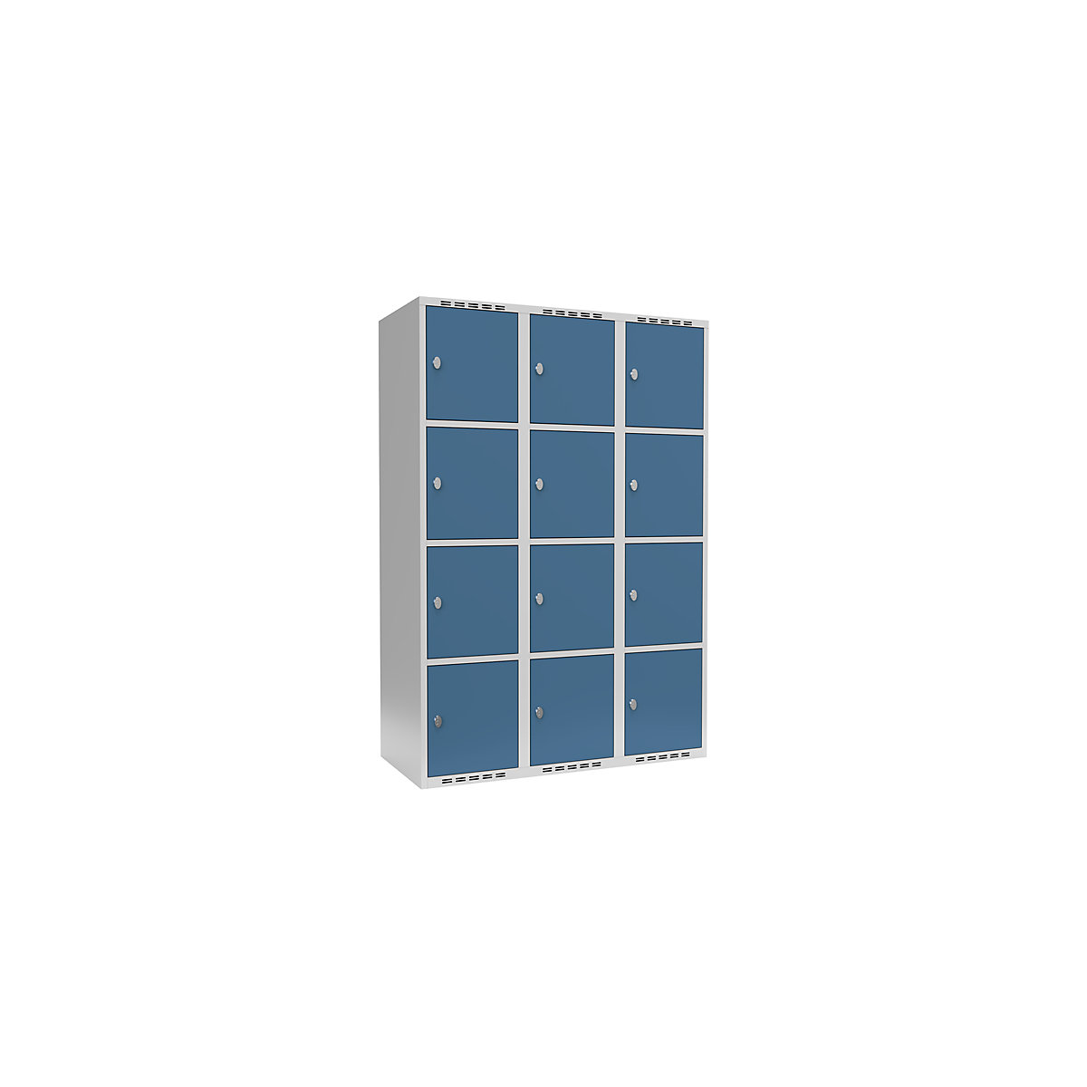 Armário de cacifos com 4 compartimentos Fydor, 3 compartimentos, cinzento claro/azul brilhante, L 1200 mm, 3 compartimentos, forma de teto plano, fecho de argola-0