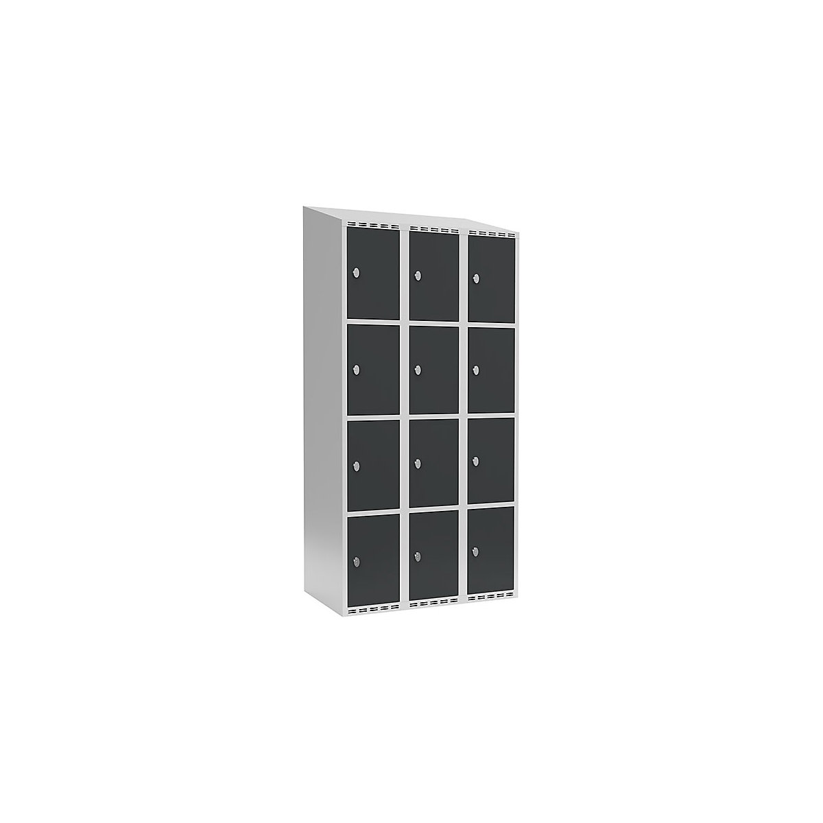 Armário de cacifos com 4 compartimentos Fydor, 3 compartimentos, cinzento claro/cinzento, L 900 mm, 3 compartimentos, forma de teto inclinado, fecho de argola-0