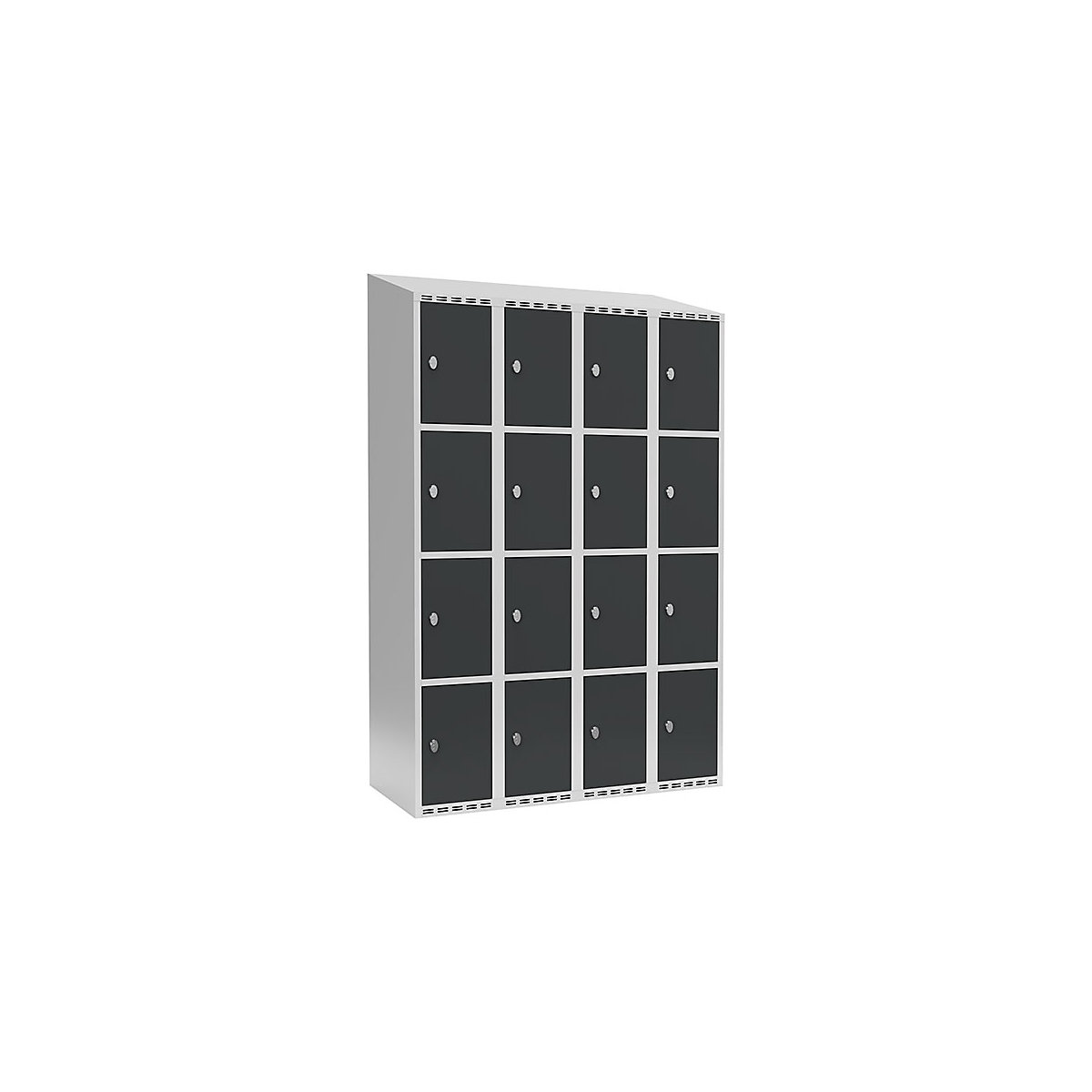 Armário de cacifos com 4 compartimentos Fydor, 4 compartimentos, cinzento claro/cinzento, L 1200 mm, 4 compartimentos, forma de teto inclinado, fecho de argola-0