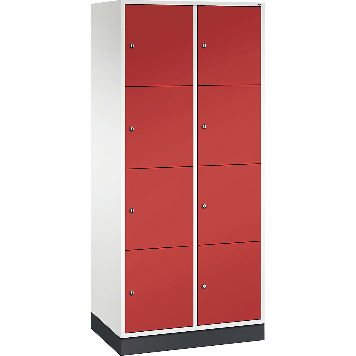 Armário de cacifos com 4 compartimentos Intro – C+P, 2 compartimentos, branco puro/vermelho fogo, LxP 820 x 500 mm-0