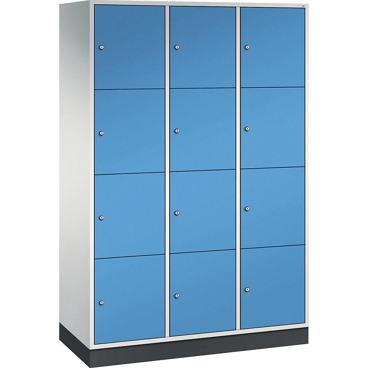 Armário de cacifos com 4 compartimentos Intro – C+P, 3 compartimentos, cinzento claro/azul claro, LxP 1220 x 500 mm-0