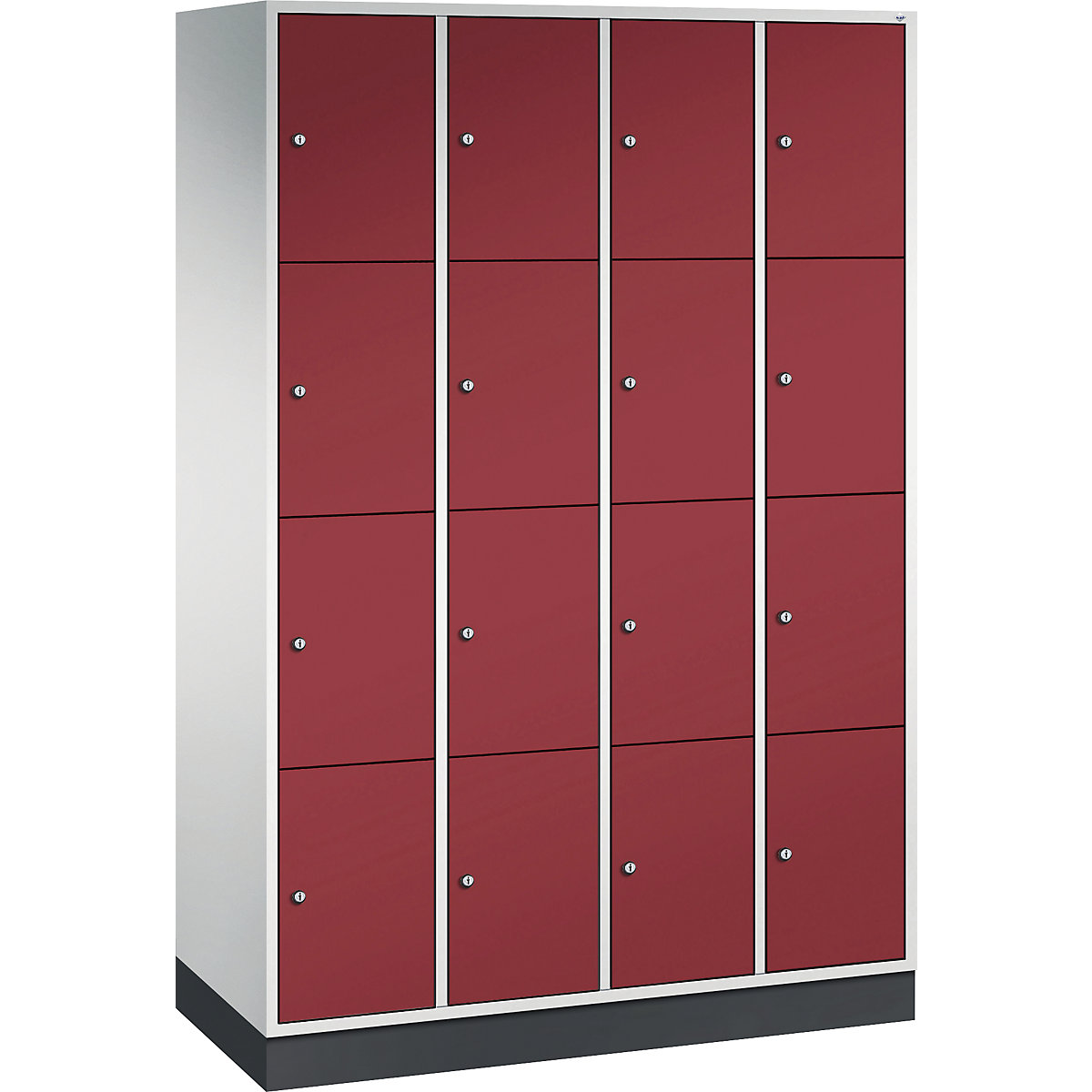Armário de cacifos com 4 compartimentos Intro – C+P, 4 compartimentos, cinzento claro/vermelho rubi, LxP 1220 x 500 mm-0