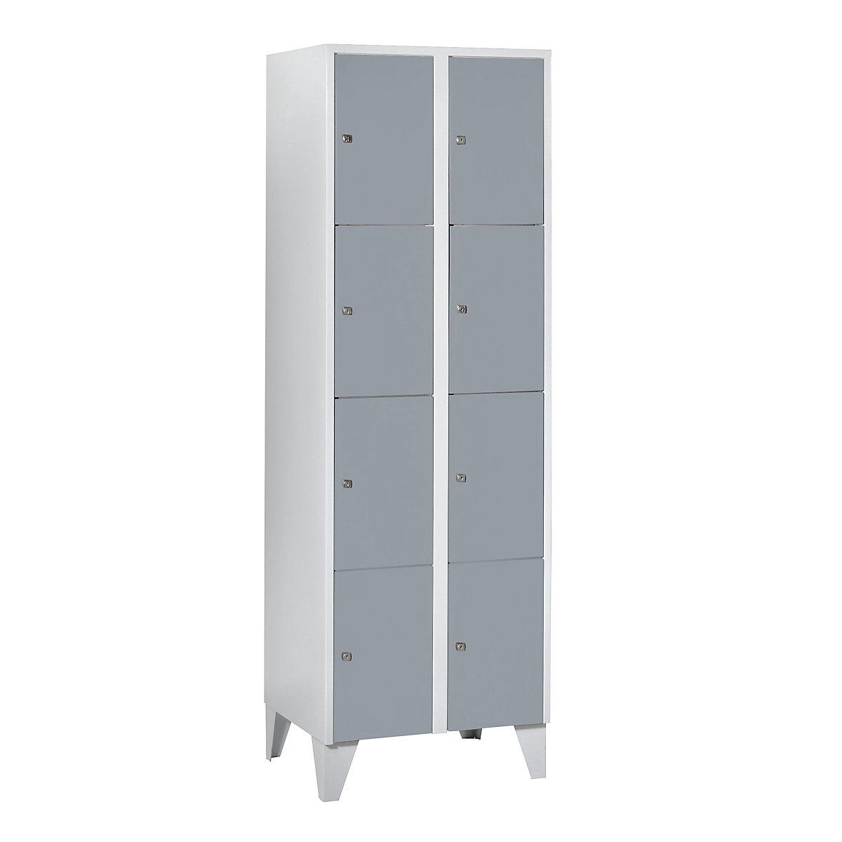 Armário de cacifos com 4 compartimentos München – Wolf, 2 compartimentos, cinzento claro/cinzento prateado, L 600 mm, com pés-0