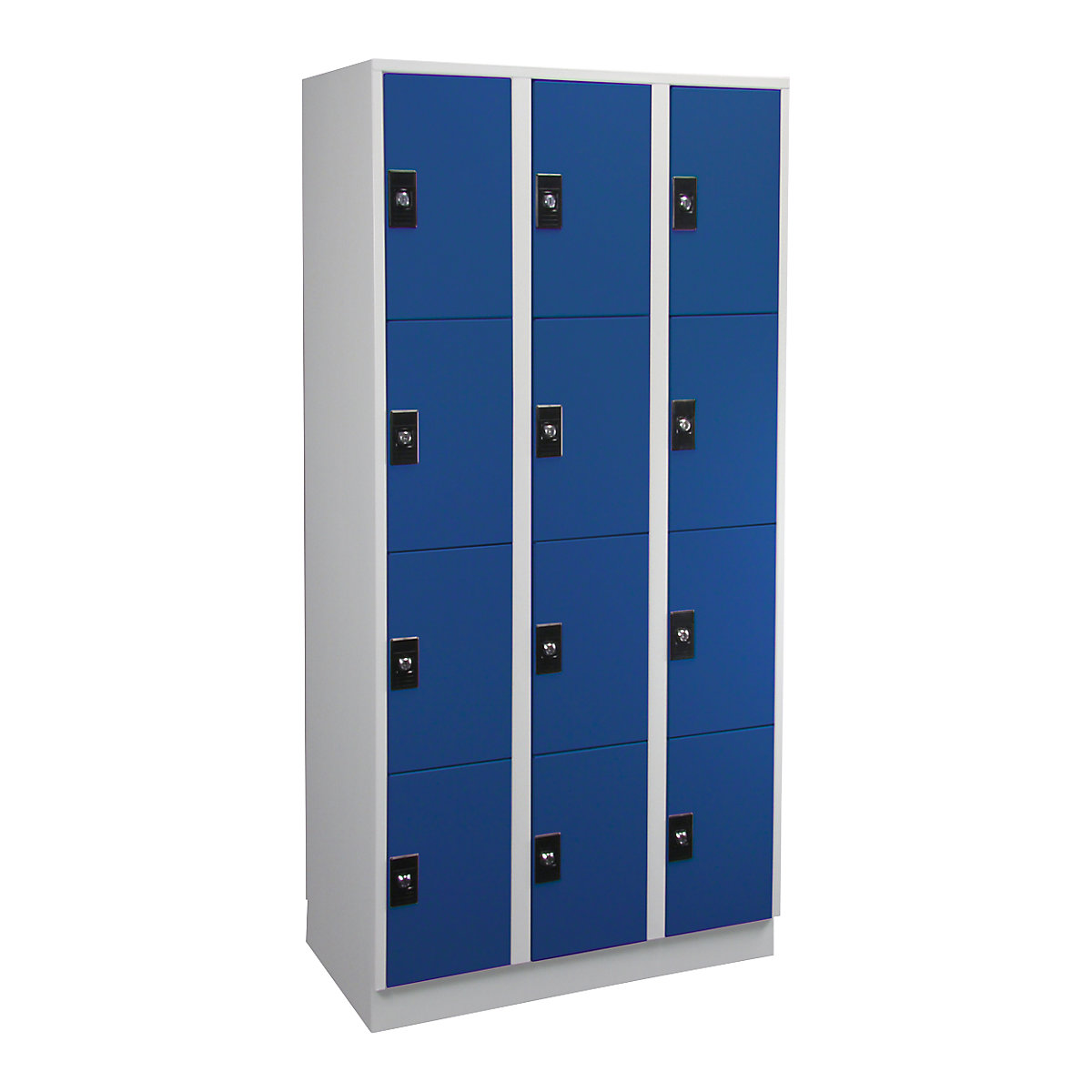 Armário de cacifos com 4 compartimentos Stuttgart – Wolf, 3 compartimentos, cinzento claro / azul genciana-0