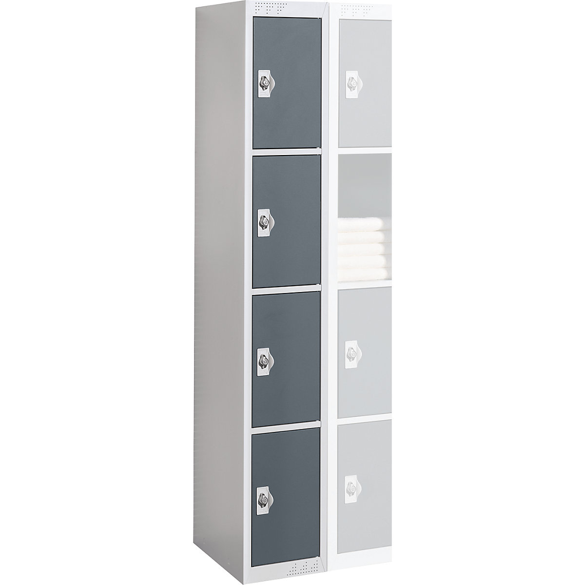 Armário de cacifos com 4 compartimentos Venlo – eurokraft basic, 1 compartimento, cinzento claro/cinzento basalto, largura 300 mm, elemento de ampliação, trinco rotativo-0