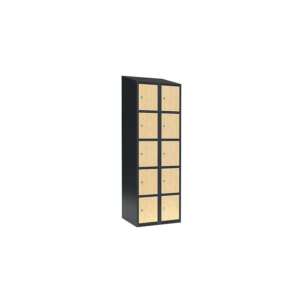 Armário de cacifos com 5 compartimentos Fydor, 2 compartimentos, cinzento/bétula, L 600 mm, 2 compartimentos, forma de teto inclinado, fechadura de cilindro-0