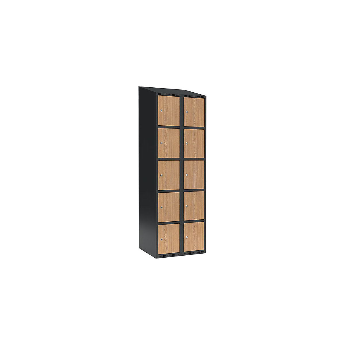 Armário de cacifos com 5 compartimentos Fydor, 2 compartimentos, cinzento/carvalho, L 600 mm, 2 compartimentos, forma de teto inclinado, fechadura de cilindro-0