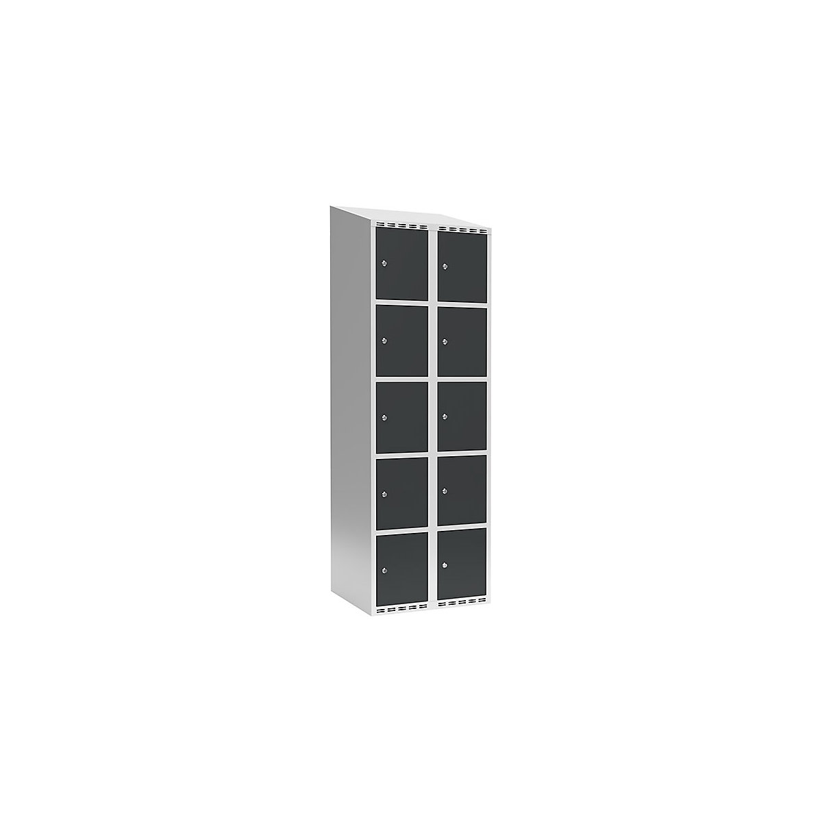 Armário de cacifos com 5 compartimentos Fydor, 2 compartimentos, cinzento claro/cinzento, L 600 mm, 2 compartimentos, forma de teto inclinado, fechadura de cilindro-0
