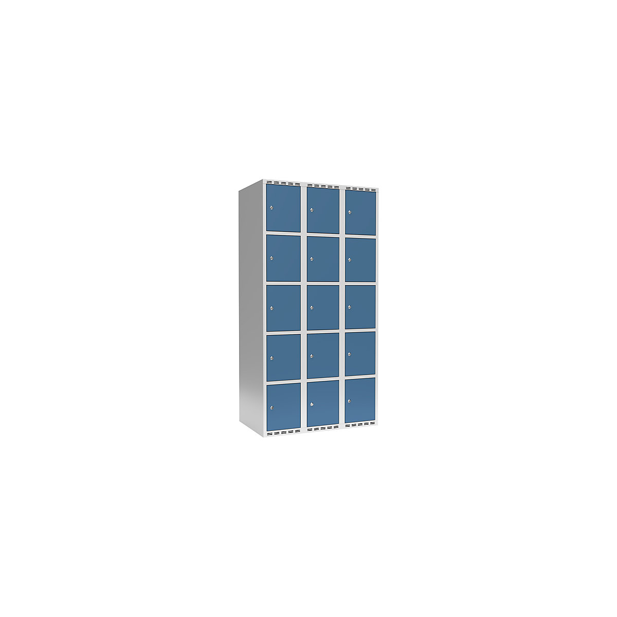 Armário de cacifos com 5 compartimentos Fydor, 3 compartimentos, cinzento claro/azul brilhante, L 900 mm, 3 compartimentos, forma de teto plano, fechadura de cilindro-0