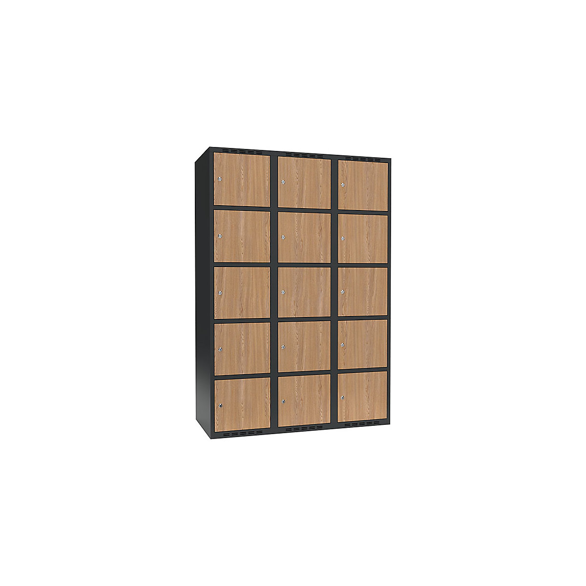 Armário de cacifos com 5 compartimentos Fydor, 3 compartimentos, cinzento/carvalho, L 1200 mm, 3 compartimentos, forma de teto plano, fechadura de cilindro-0