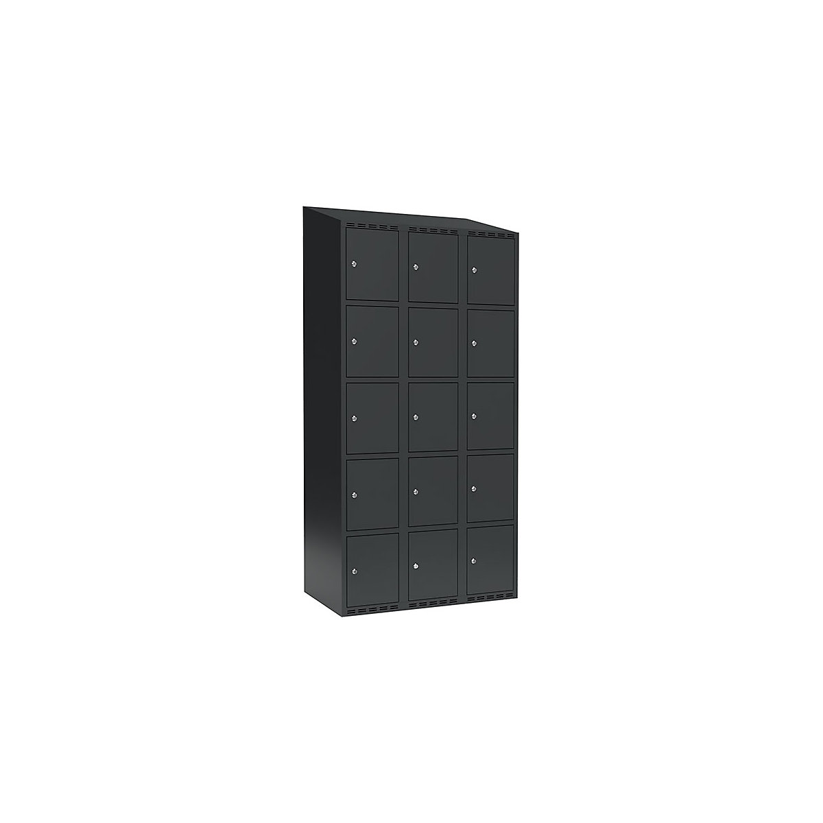 Armário de cacifos com 5 compartimentos Fydor, 3 compartimentos, cinzento, L 900 mm, 3 compartimentos, forma de teto inclinado, fechadura de cilindro-0