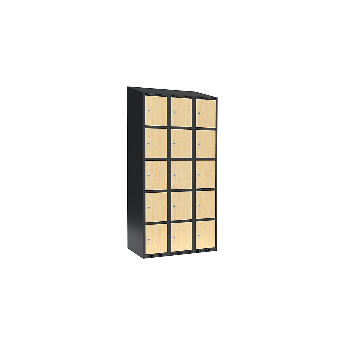 Armário de cacifos com 5 compartimentos Fydor, 3 compartimentos, cinzento/bétula, L 900 mm, 3 compartimentos, forma de teto inclinado, fechadura de cilindro-0