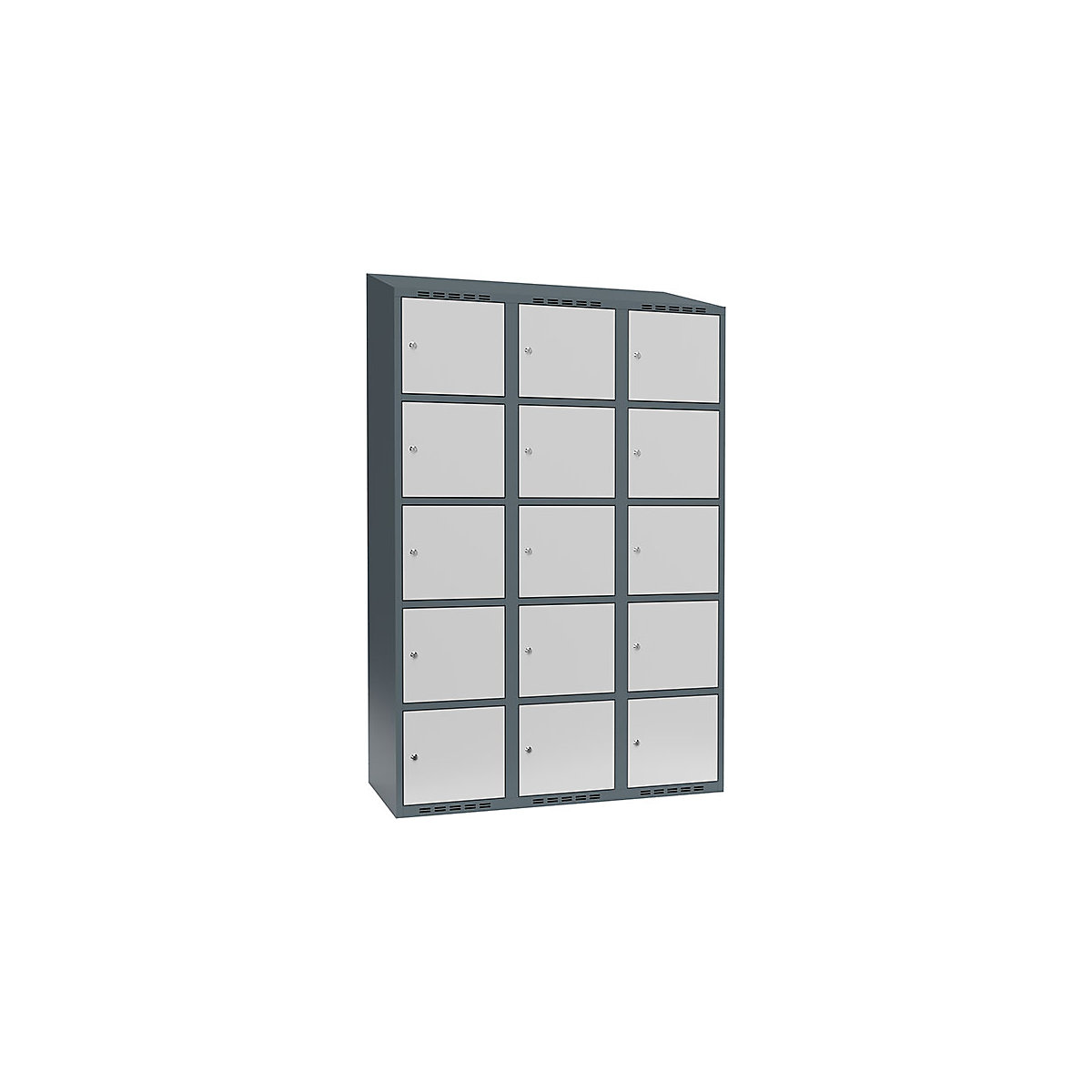 Armário de cacifos com 5 compartimentos Fydor, 3 compartimentos, cinzento azulado/cinzento claro, L 1200 mm, 3 compartimentos, forma de teto inclinado, fechadura de cilindro-0