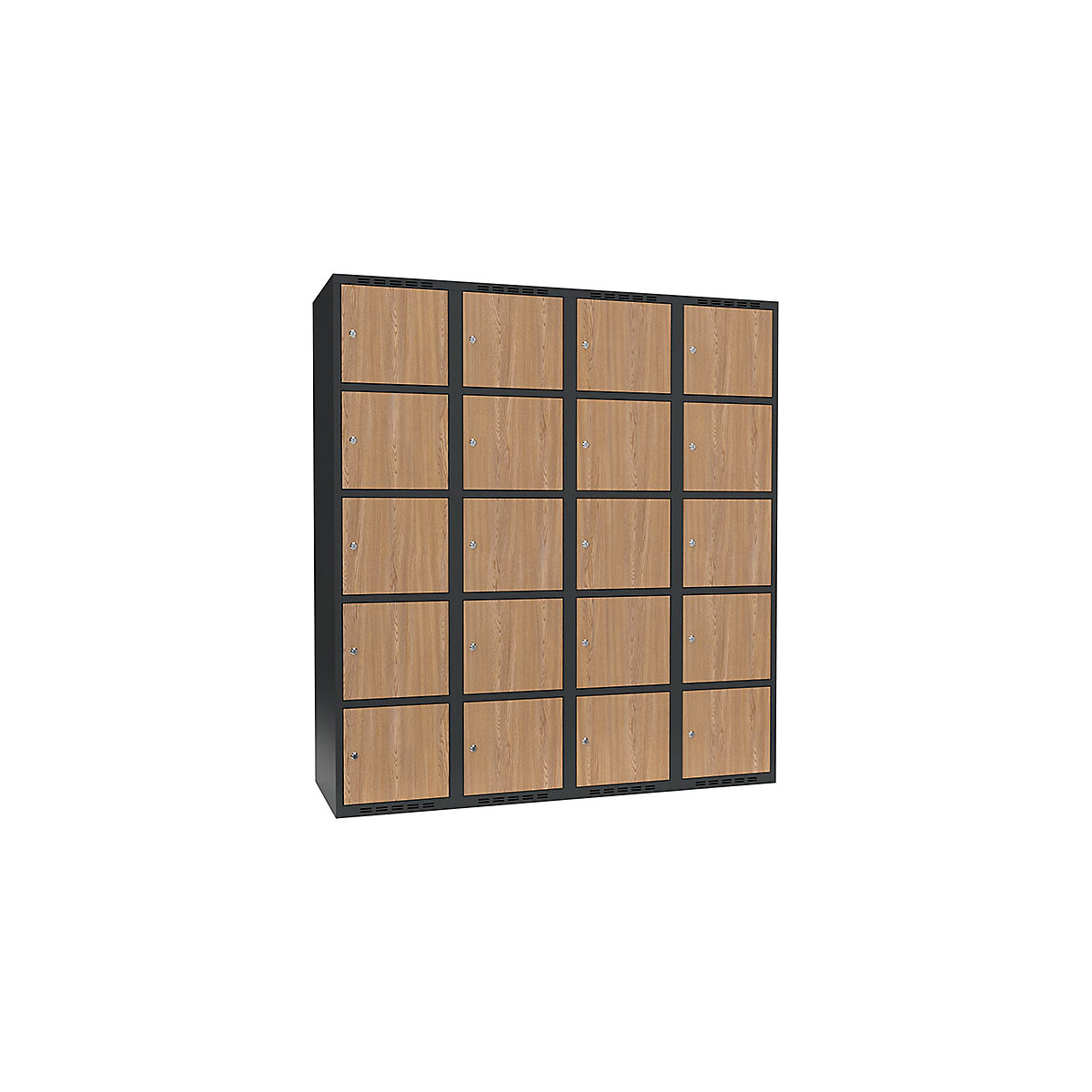 Armário de cacifos com 5 compartimentos Fydor, 4 compartimentos, cinzento/carvalho, L 1200 mm, 4 compartimentos, forma de teto plano, fechadura de cilindro-0