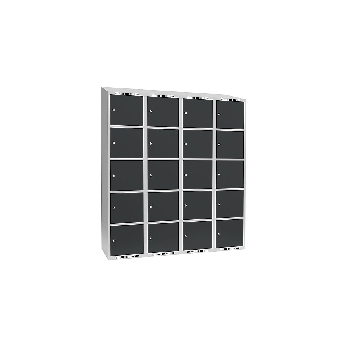 Armário de cacifos com 5 compartimentos Fydor, 4 compartimentos, cinzento claro/cinzento, L 1200 mm, 4 compartimentos, forma de teto inclinado, fechadura de cilindro-0