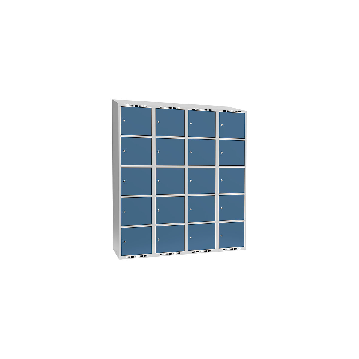 Armário de cacifos com 5 compartimentos Fydor, 4 compartimentos, cinzento claro/azul brilhante, L 1200 mm, 4 compartimentos, forma de teto inclinado, fechadura de cilindro-0