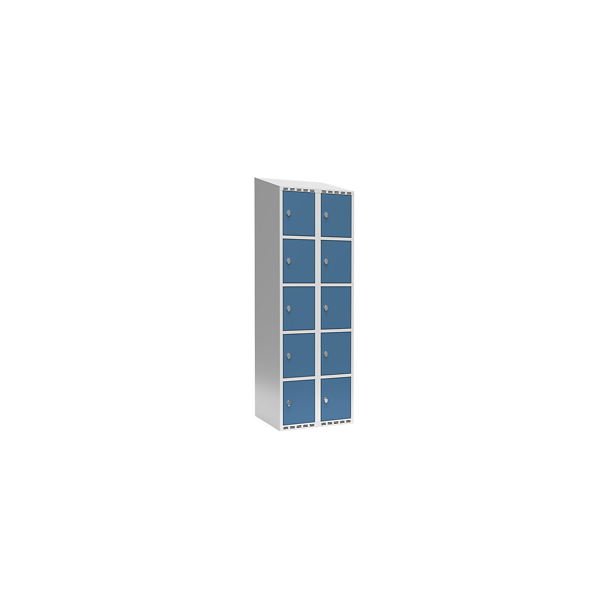 Armário de cacifos com 5 compartimentos Fydor, 2 compartimentos, cinzento claro/azul brilhante, L 600 mm, 2 compartimentos, forma de teto inclinado, fecho de argola-0