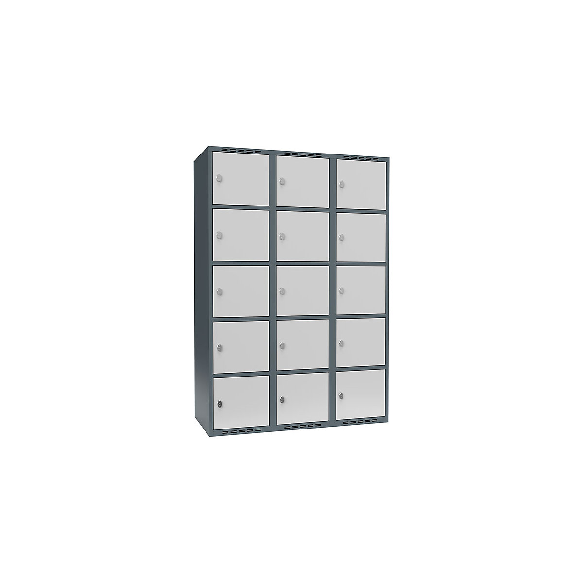 Armário de cacifos com 5 compartimentos Fydor, 3 compartimentos, cinzento azulado/cinzento claro, L 1200 mm, 3 compartimentos, forma de teto plano, fecho de argola-0