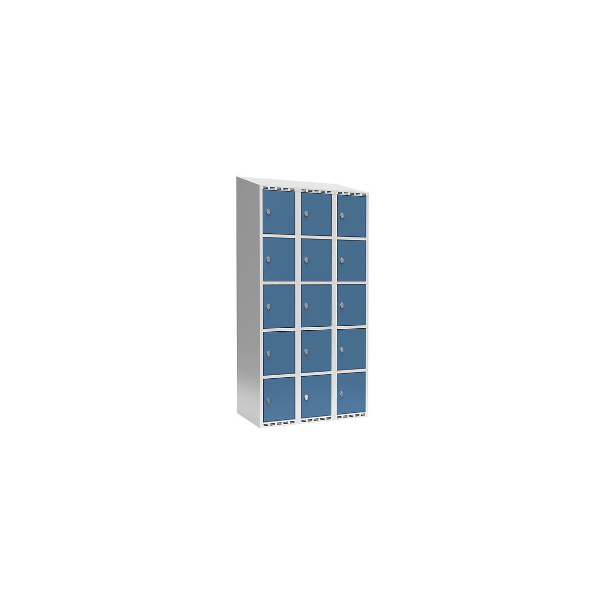 Armário de cacifos com 5 compartimentos Fydor, 3 compartimentos, cinzento claro/azul brilhante, L 900 mm, 3 compartimentos, forma de teto inclinado, fecho de argola-0
