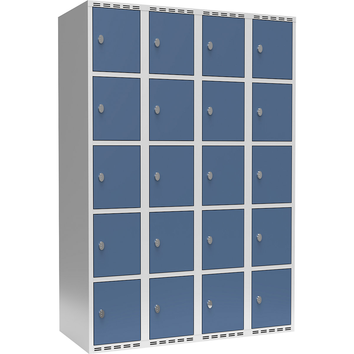 Armário de cacifos com 5 compartimentos Fydor, 4 compartimentos, cinzento claro/azul brilhante, L 1200 mm, 4 compartimentos, forma de teto plano, fecho de argola-0