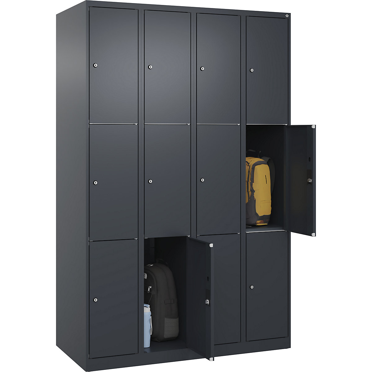Armário de cacifos de 3 andares Classic PLUS – C+P, 4 compartimentos, cinzento, L 1200 mm, 12 compartimentos, com sapatas-0