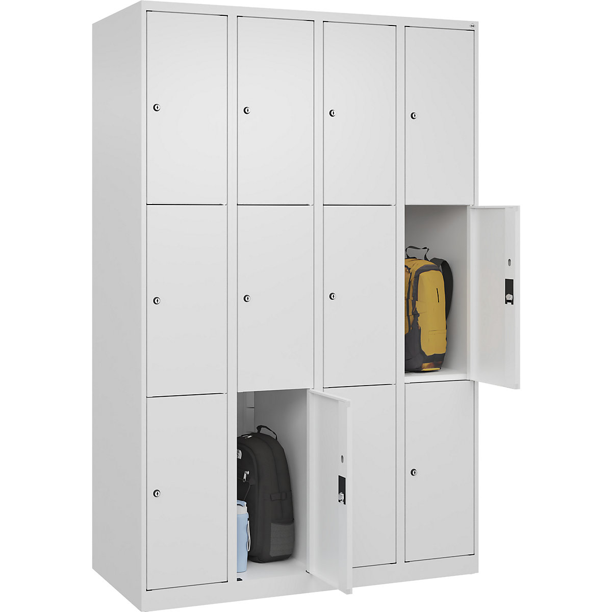 Armário de cacifos de 3 andares Classic PLUS – C+P, 4 compartimentos, branco trânsito, L 1200 mm, 12 compartimentos, com sapatas-0