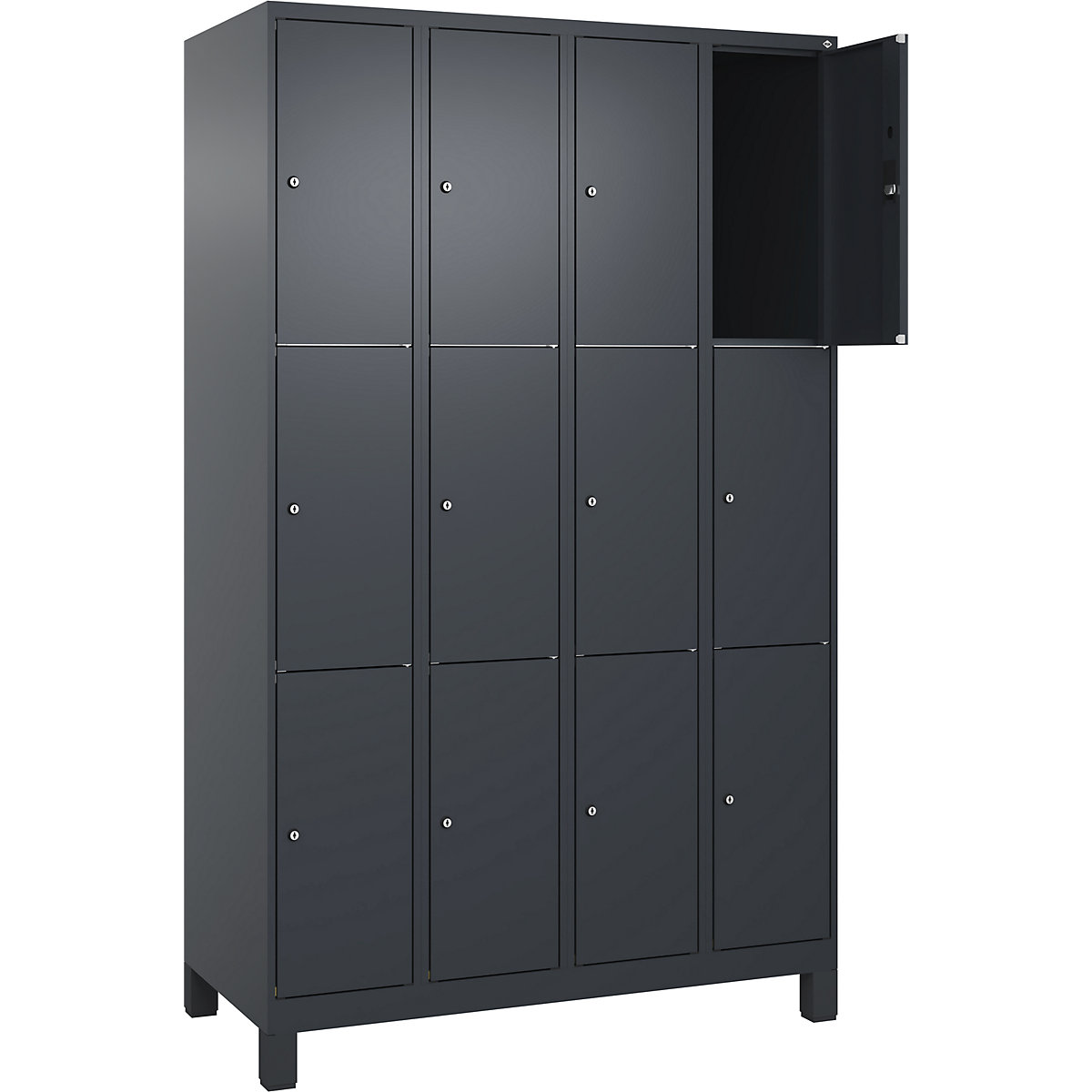 Armário de cacifos de 3 andares Classic PLUS – C+P, 4 compartimentos, cinzento, L 1200 mm, 12 compartimentos, com pés-0