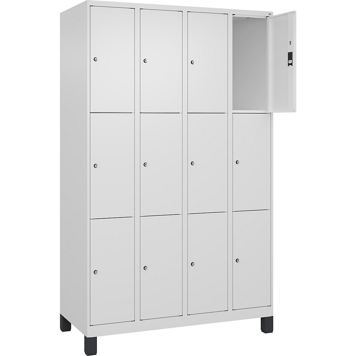 Armário de cacifos de 3 andares Classic PLUS – C+P, 4 compartimentos, branco trânsito, L 1200 mm, 12 compartimentos, com pés-0