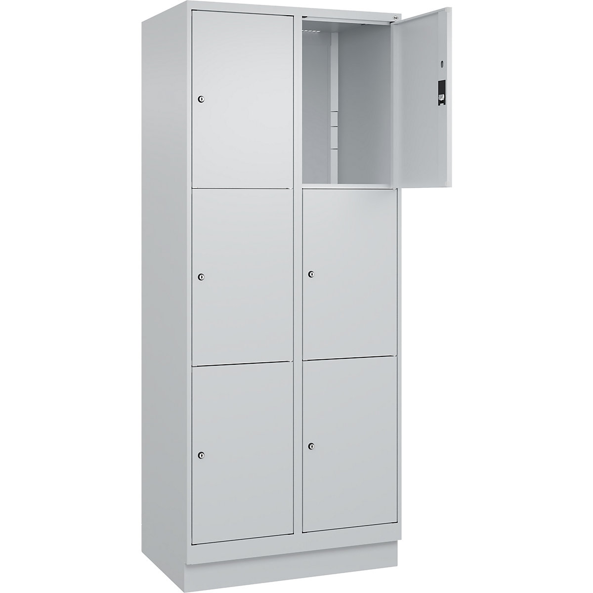 Armário de cacifos de 3 andares Classic PLUS – C+P, 2 compartimentos, cinzento claro, L 800 mm, 6 compartimentos, com rodapé-0