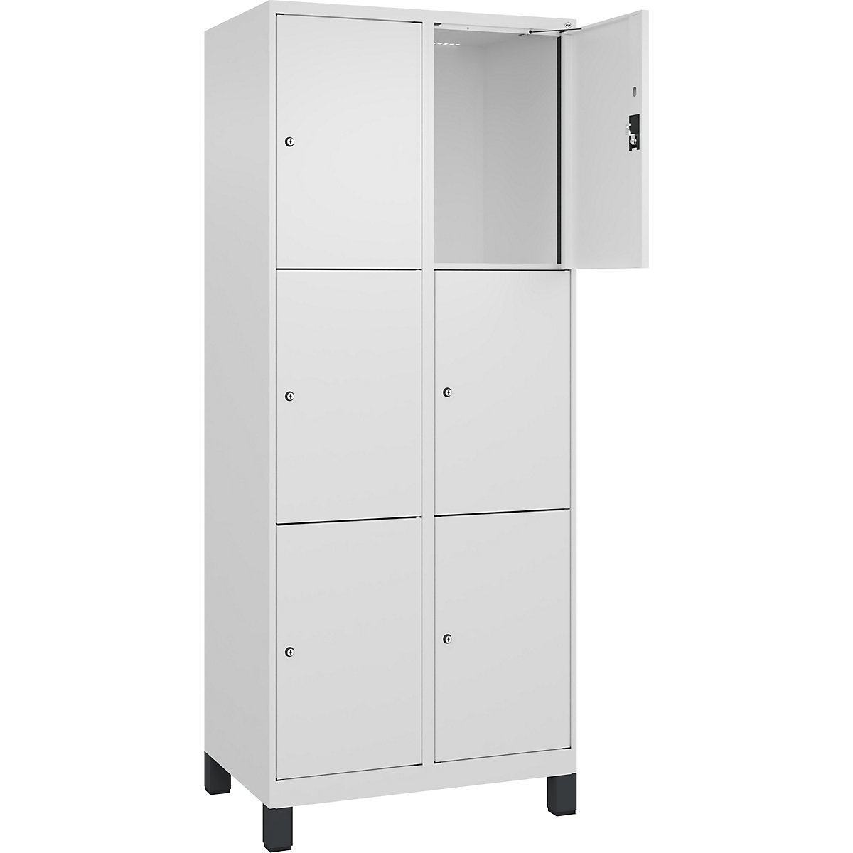 Armário de cacifos de 3 andares Evolo PLUS, 2 compartimentos, branco, L 800 mm, 6 compartimentos, com pés largos, fechadura de cilindro-0
