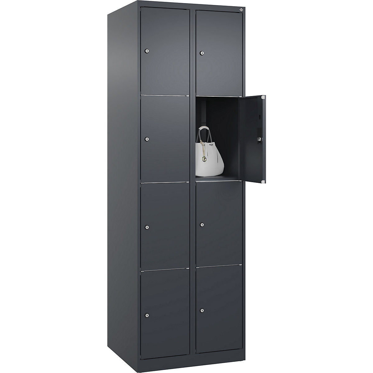 Armário de cacifos de 4 andares Classic PLUS – C+P, 2 compartimentos, cinzento, L 600 mm, 8 compartimentos, com sapatas-0