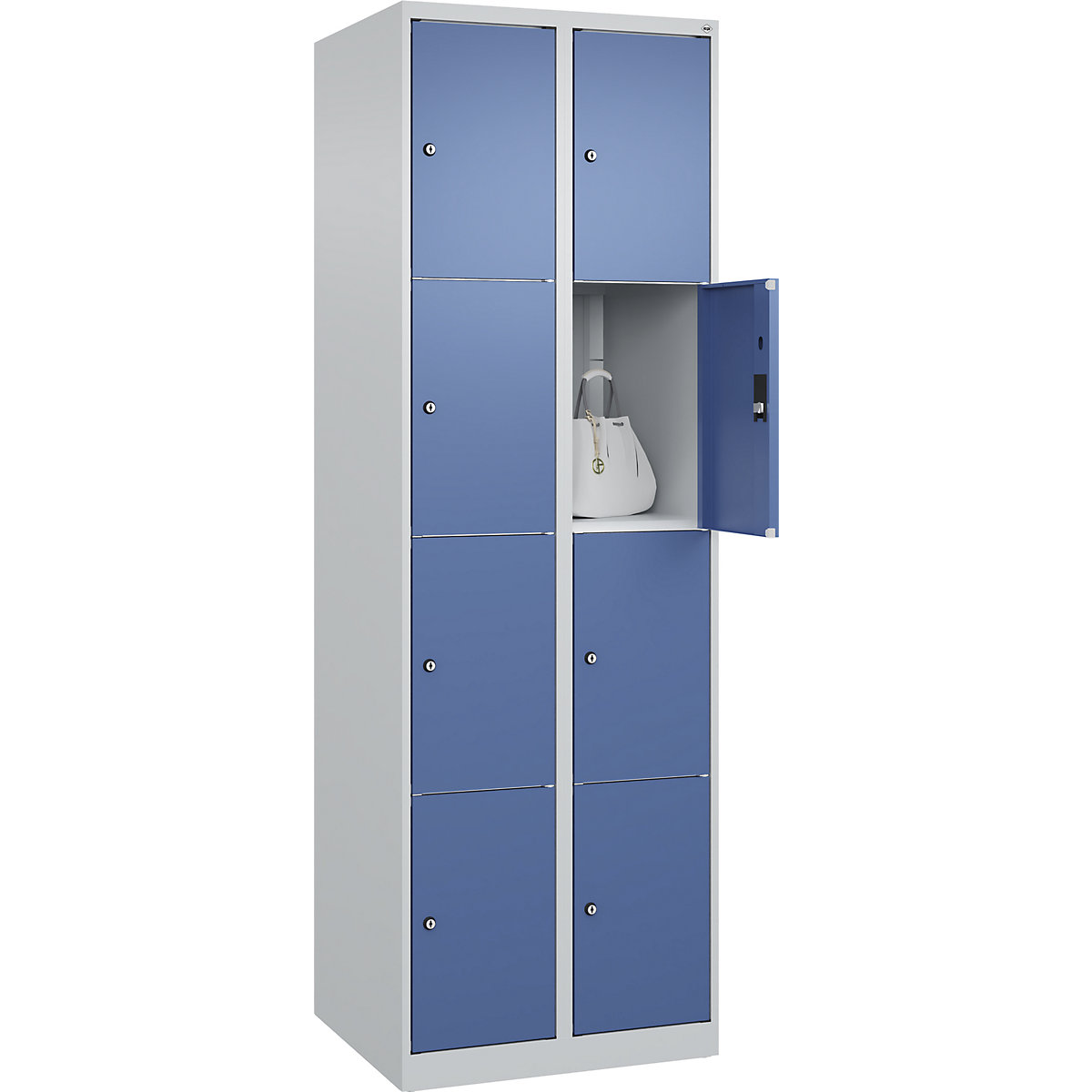 Armário de cacifos de 4 andares Classic PLUS – C+P, 2 compartimentos, cinzento claro/azul distante, L 600 mm, 8 compartimentos, com sapatas-0