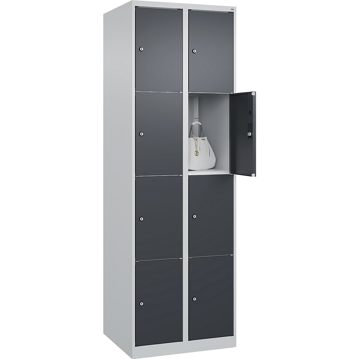 Armário de cacifos de 4 andares Classic PLUS – C+P, 2 compartimentos, cinzento claro/cinzento, L 600 mm, 8 compartimentos, com sapatas-0