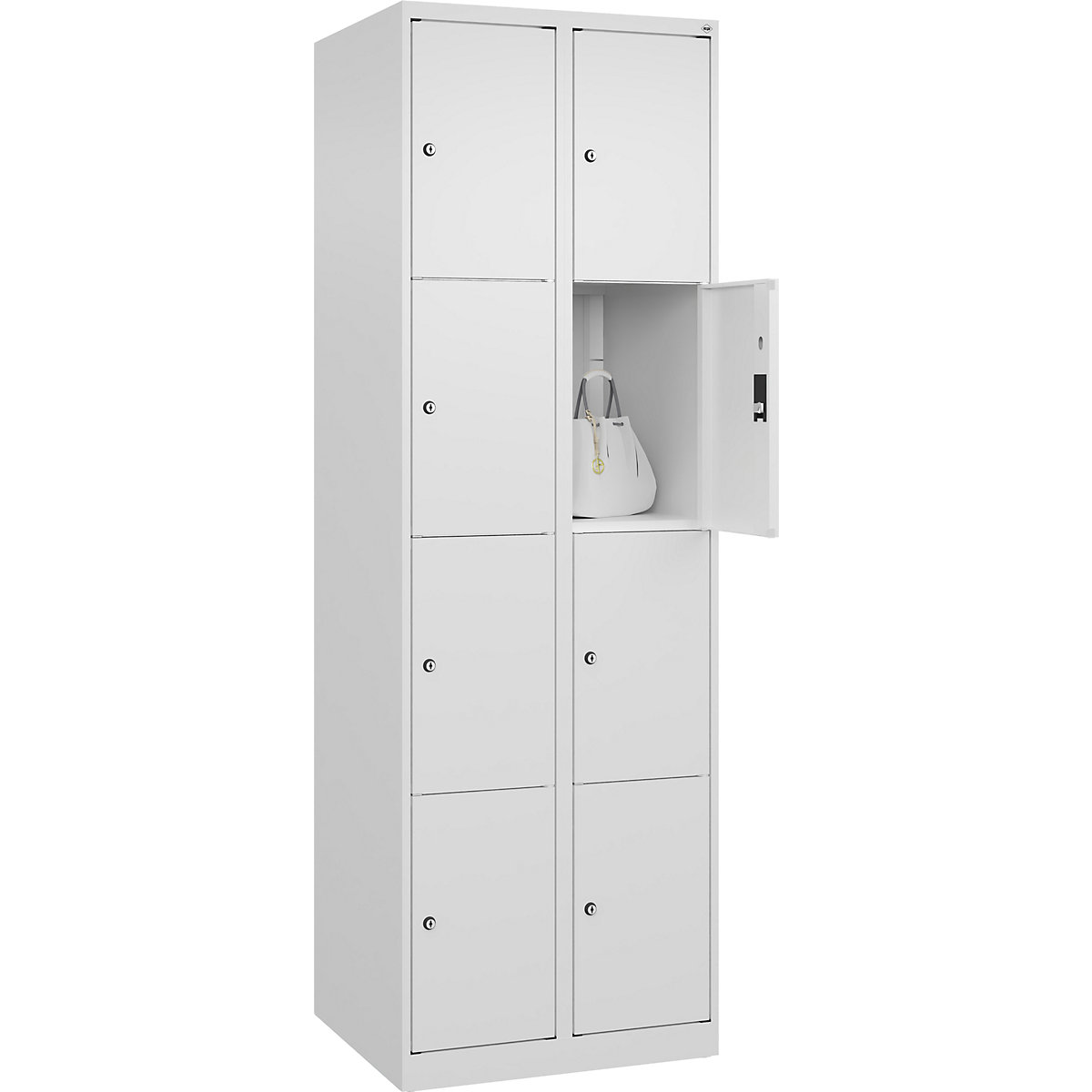 Armário de cacifos de 4 andares Classic PLUS – C+P, 2 compartimentos, branco trânsito, L 600 mm, 8 compartimentos, com sapatas-0