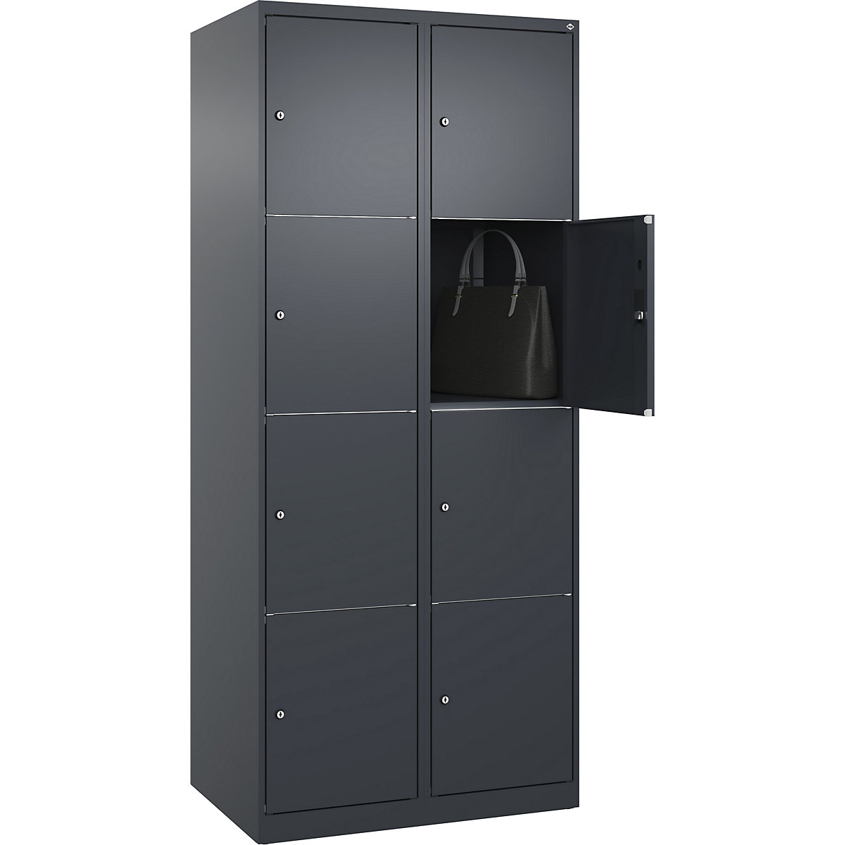 Armário de cacifos de 4 andares Classic PLUS – C+P, 2 compartimentos, cinzento, L 800 mm, 8 compartimentos, com sapatas-0