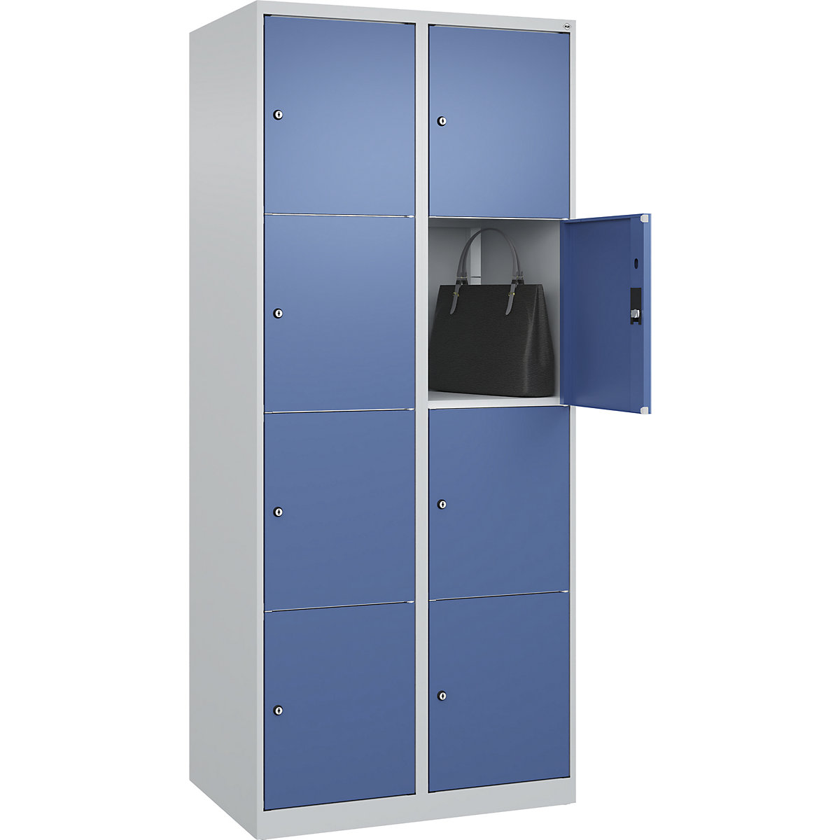 Armário de cacifos de 4 andares Classic PLUS – C+P, 2 compartimentos, cinzento claro/azul distante, L 800 mm, 8 compartimentos, com sapatas-0