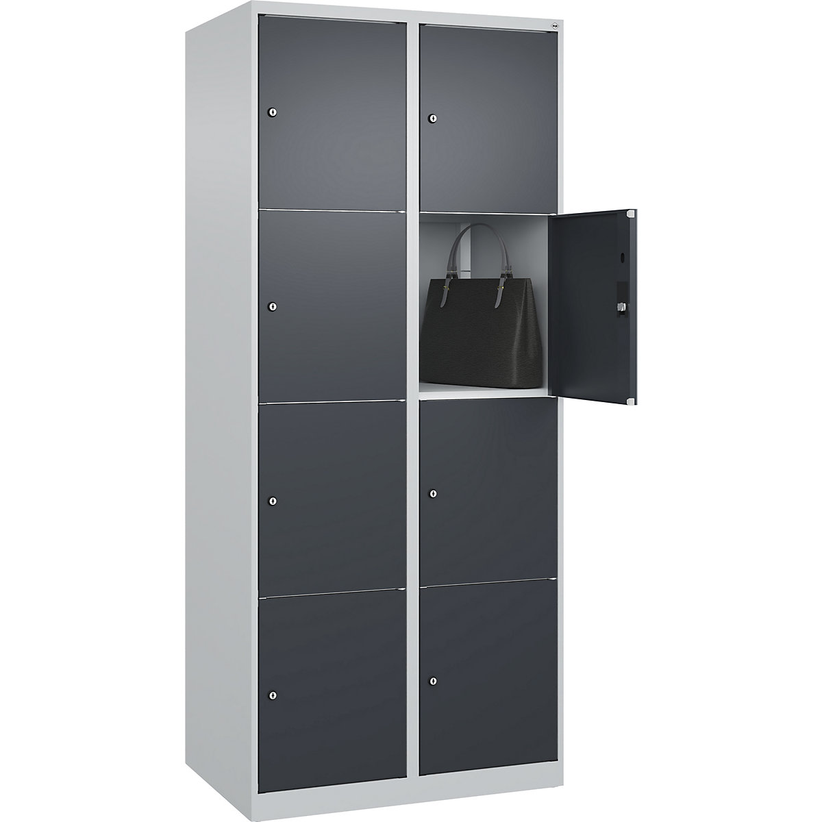 Armário de cacifos de 4 andares Classic PLUS – C+P, 2 compartimentos, cinzento claro/cinzento, L 800 mm, 8 compartimentos, com sapatas-0