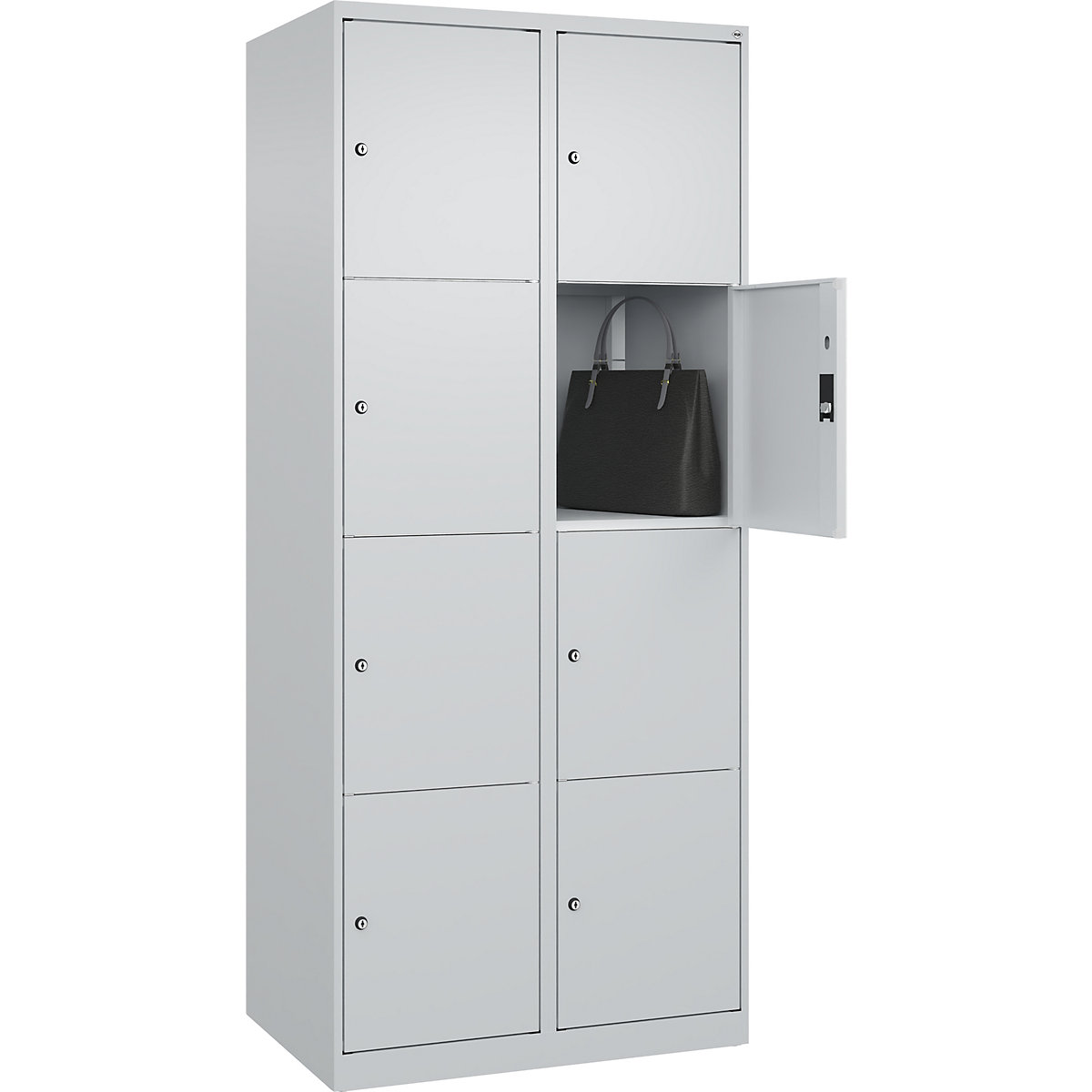 Armário de cacifos de 4 andares Classic PLUS – C+P, 2 compartimentos, cinzento claro, L 800 mm, 8 compartimentos, com sapatas-0