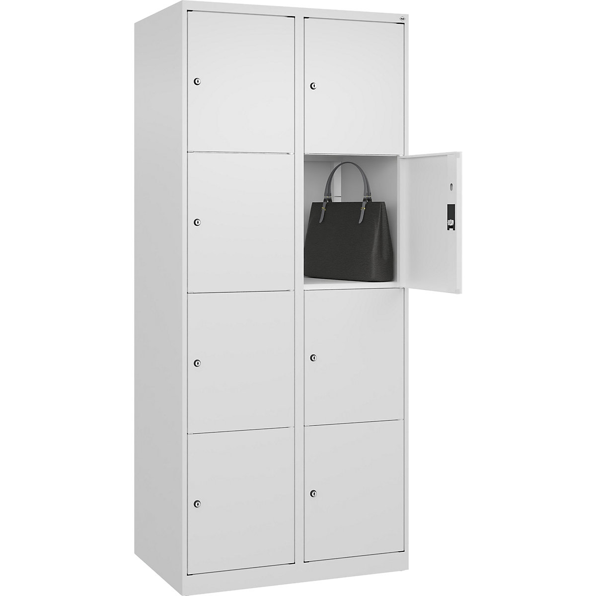 Armário de cacifos de 4 andares Classic PLUS – C+P, 2 compartimentos, branco trânsito, L 800 mm, 8 compartimentos, com sapatas-0