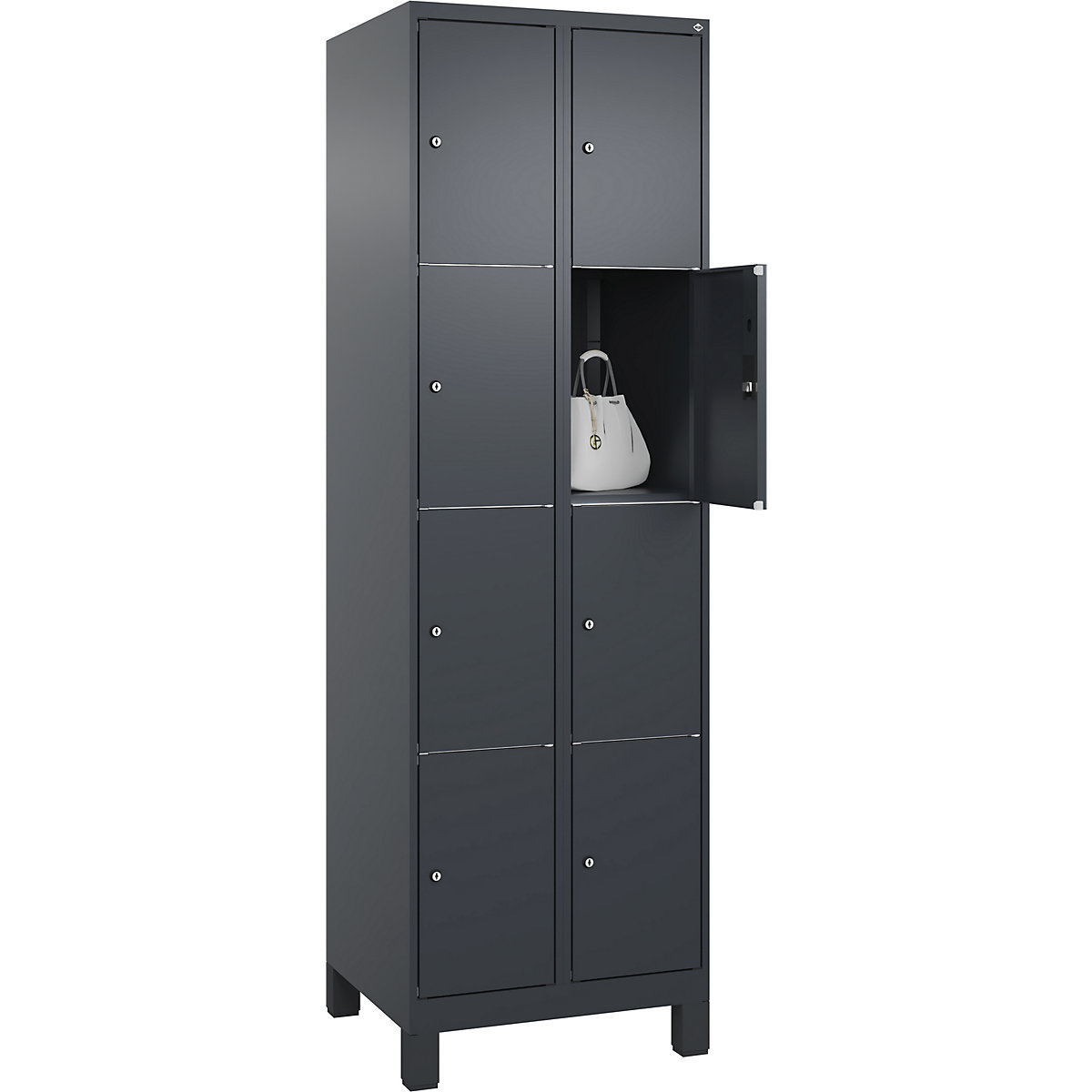 Armário de cacifos de 4 andares Classic PLUS – C+P, 2 compartimentos, cinzento, L 600 mm, 8 compartimentos, com pés-0