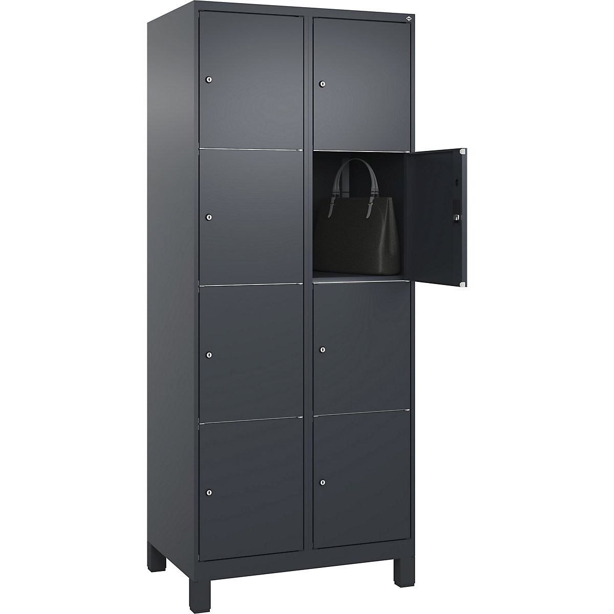 Armário de cacifos de 4 andares Classic PLUS – C+P, 2 compartimentos, cinzento, L 800 mm, 8 compartimentos, com pés-0