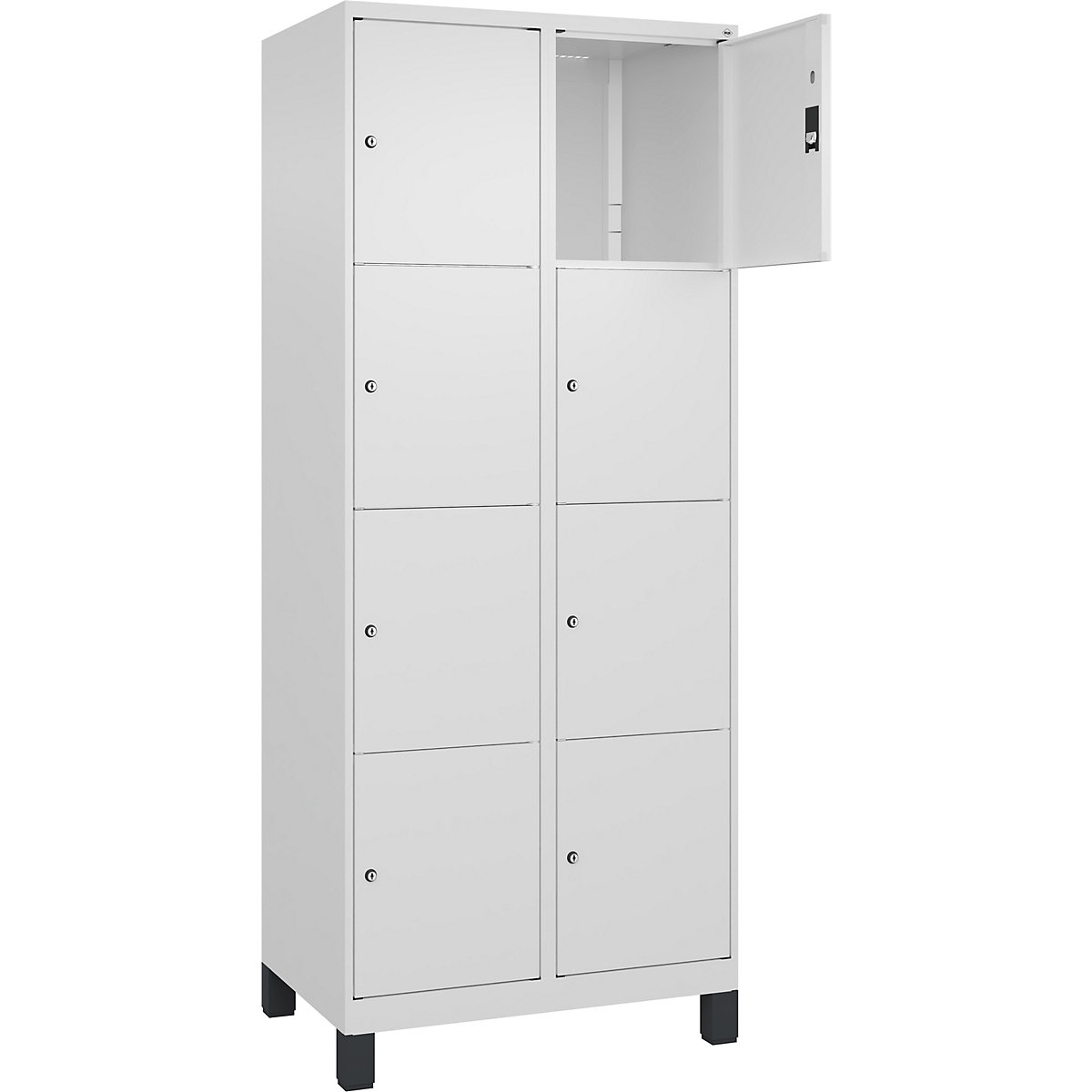 Armário de cacifos de 4 andares Classic PLUS – C+P, 2 compartimentos, branco trânsito, L 800 mm, 8 compartimentos, com pés-0