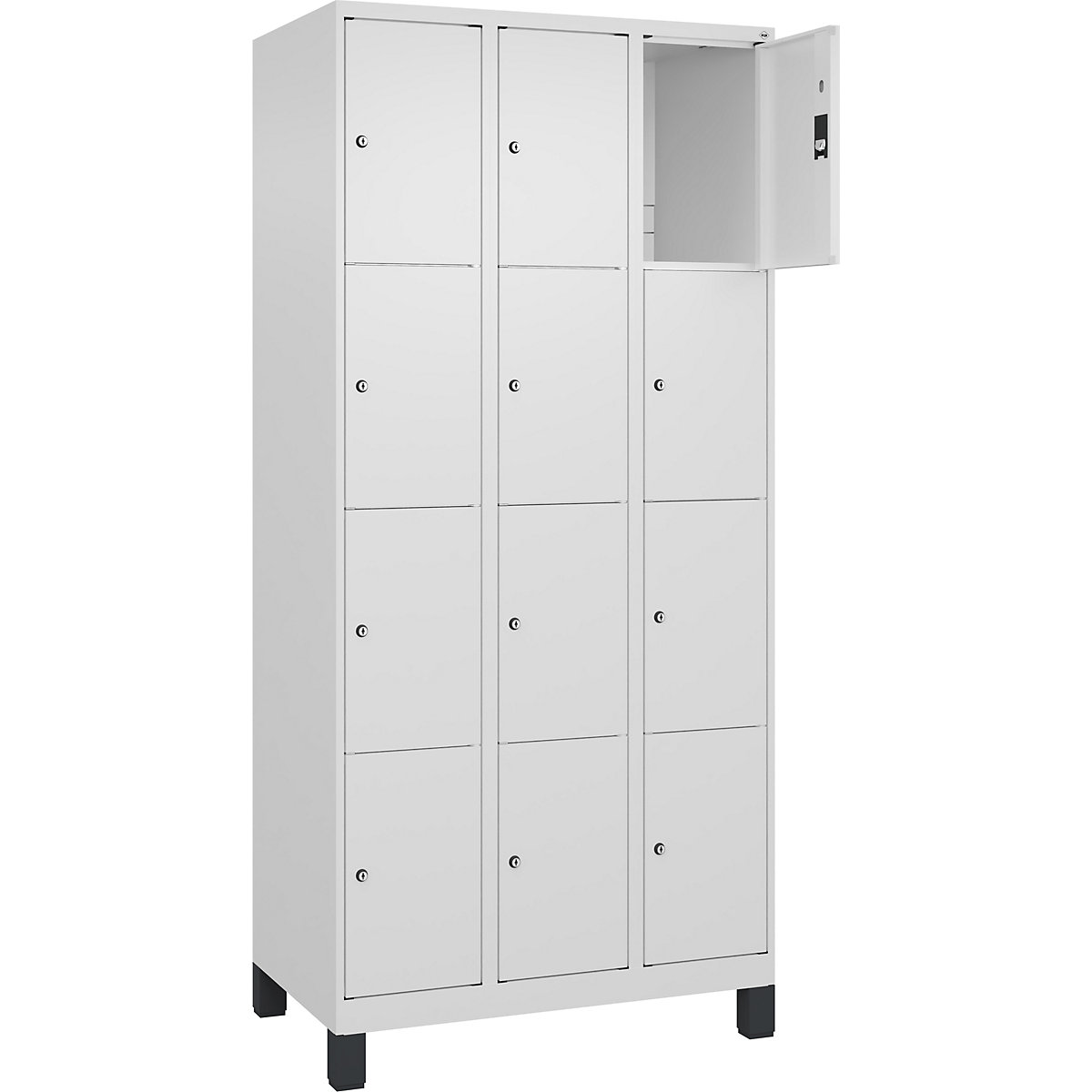 Armário de cacifos de 4 andares Classic PLUS – C+P, 3 compartimentos, branco trânsito, L 900 mm, 12 compartimentos, com pés-0